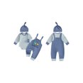 thumbnail image 2 of RUINIXCW Baby Boy Halloween Outfit Striped Crew Neck Long Sleeve Romper Pumpkin/Ghost Embroidery Overalls and Hat 3 Pcs Set, 2 of 9