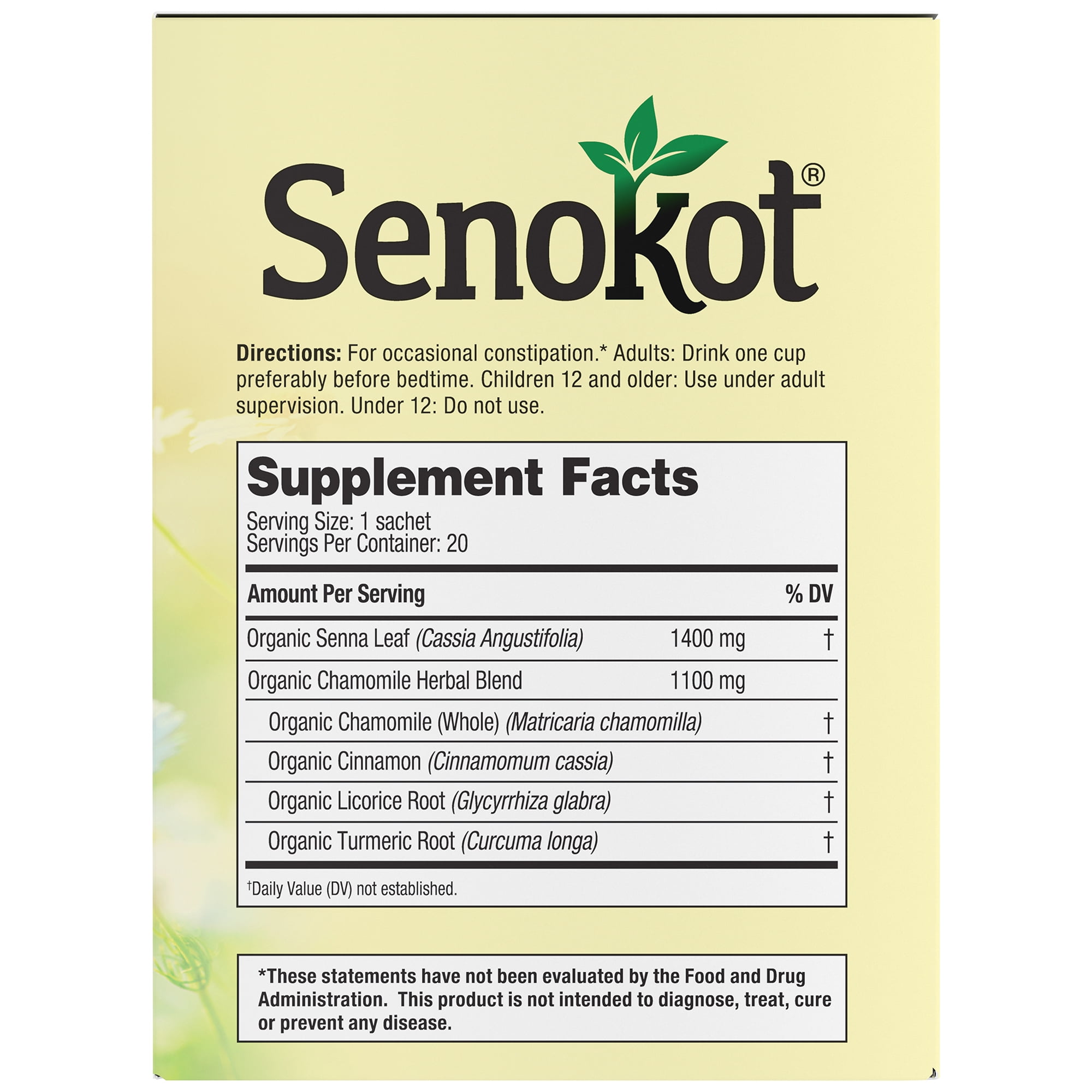 Senokot® Natural Senna Leaf Laxative* Tea Bags, Caffeine Free, Chamomile, 20 ct