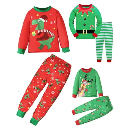 

SYNPOS Kids Baby Boys Girls Family Pajamas Sets Christmas PJ s Long Sleeve Tee and Bottom Loungewear Sleepwear Toddler 1-7 Y