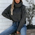 thumbnail image 6 of XFLWAM Turtleneck Sweater Women Oversized Cowl Neck Sweater Cable Knit Long Sleeve Pullover Tops Dark Gray XXL, 6 of 9