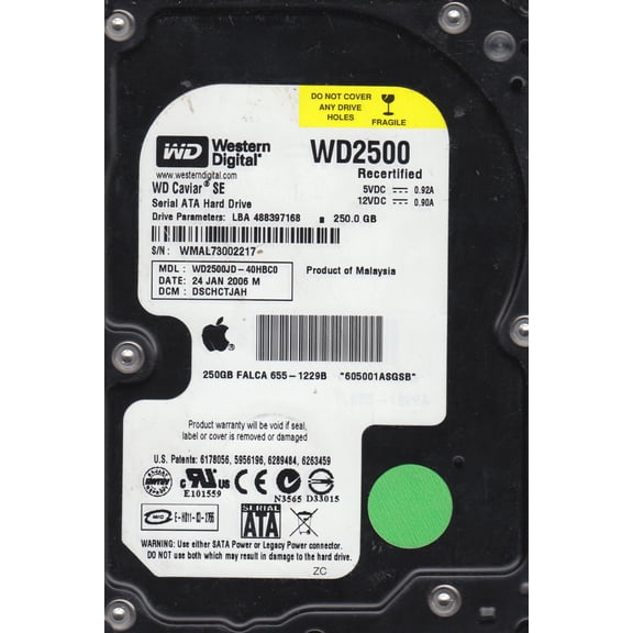 WD2500JD-40HBC0, DCM DSCHCTJAH, Western Digital 250GB SATA 3.5 Hard Drive