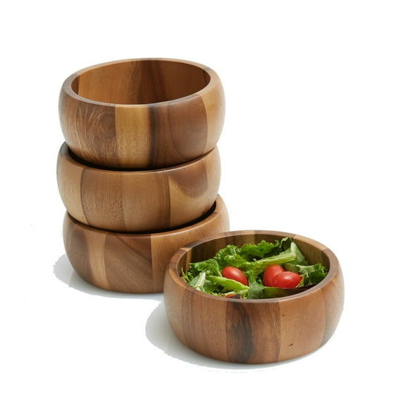 Woodard & Charles 4 Piece Acacia Wood Individual Salad Serving Bowl,6 1/2" x 2 1/2"