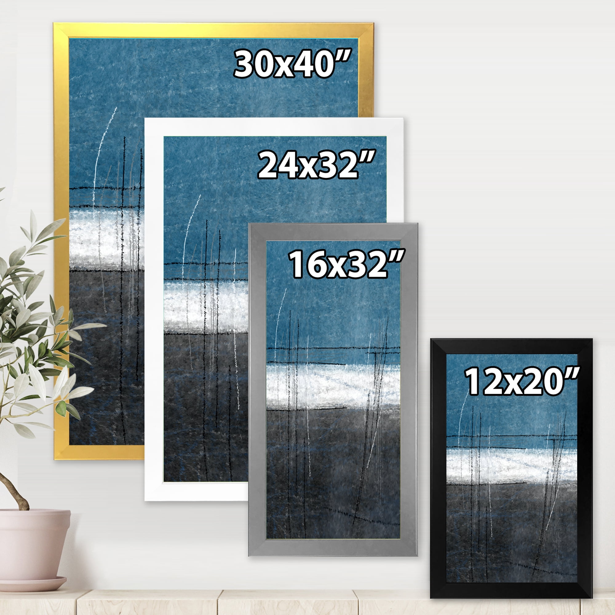 Designart 'Grey Meet Teal Abstract Art' Modern Framed Art Print