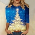 thumbnail image 2 of Womens Christmas Tops Shirts 3/4 Sleeve Christmas Tree Printed Crewneck Casual Santa Xmas Tees Blouses, 2 of 4