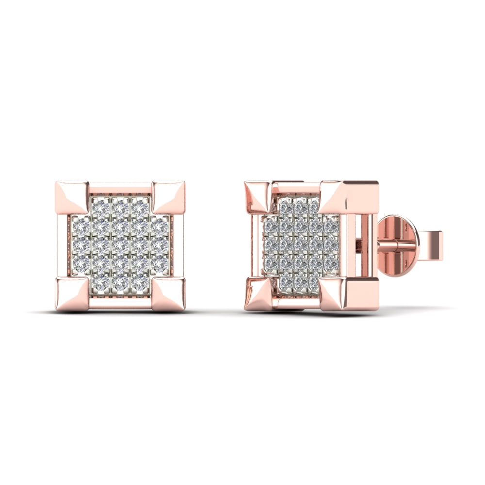 aaXia Men’s 14K Rose Gold 1/8ct TDW Diamond Claw Square Stud Earrings