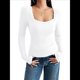 thumbnail image 1 of Camisas de Larga para Mujer, Cuello Cuadrado, Tops Cortos de Punto Acanalado, Conjuntos de Otoño, Ropa de Moda XL, 1 of 9