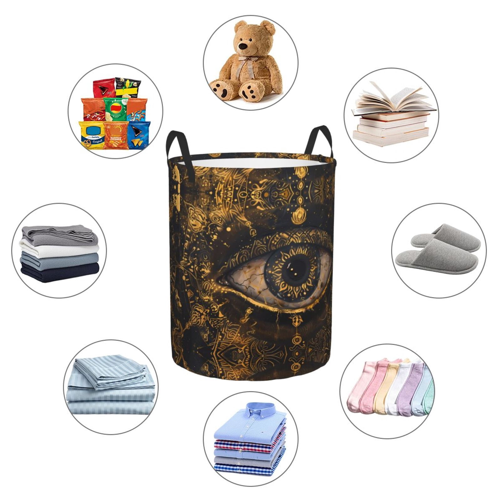 Large Laundry Basket with Handles - Mystical Golden Eye Kids Baby Dirty Clothes Laundry Hamper for Bedroom Aesthetic