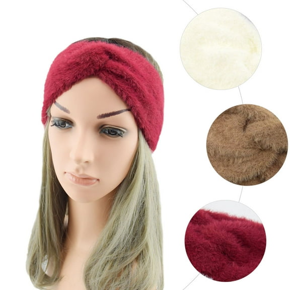 Niceauty 3Pcs Fuzzy Headband Knot Headband Red Nylon Warm Keeping Hairband for Teenagers in Winter