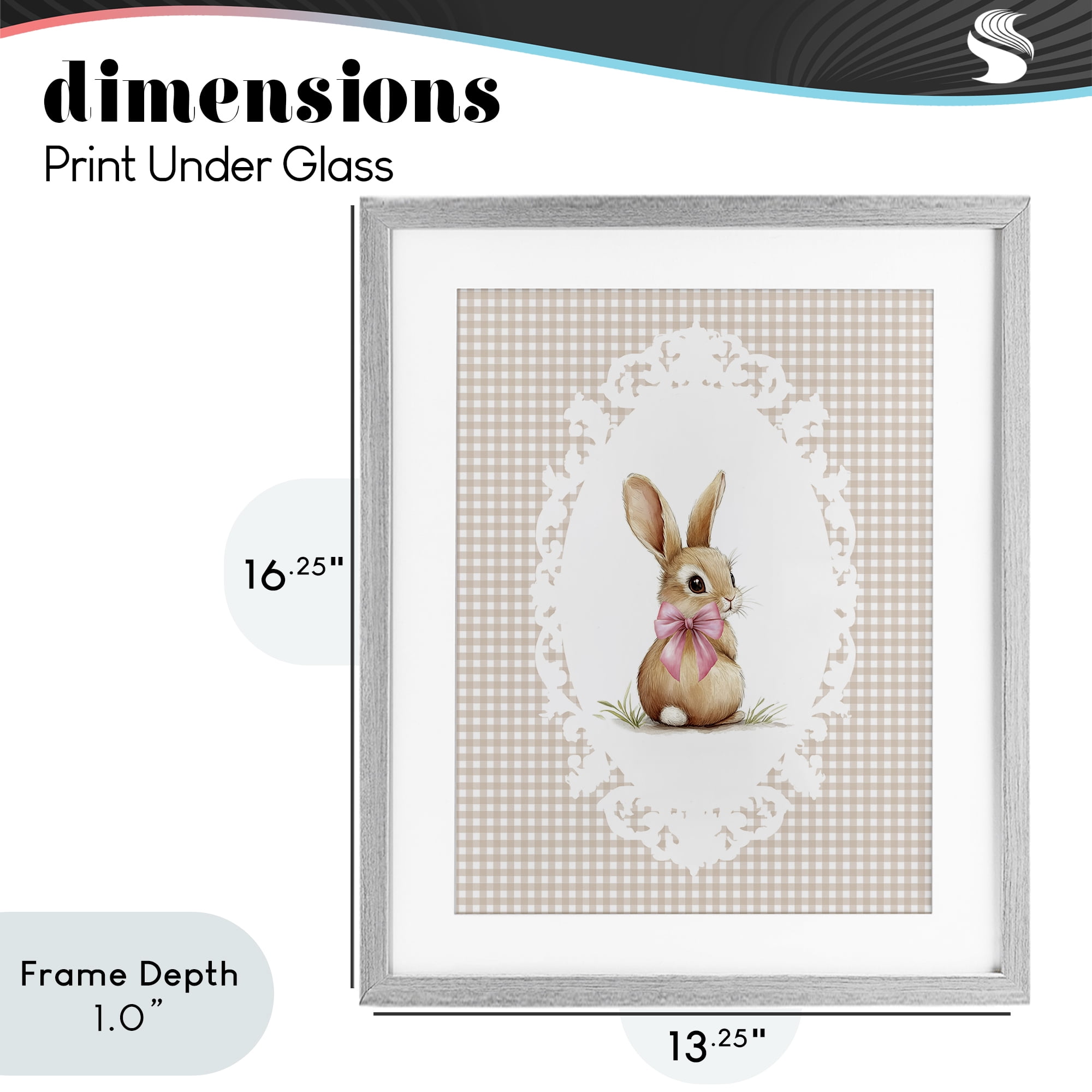 Stupell Industries Vintage Bow & Gingham Bunny Gray Framed Print Under Glass, design by Christine Simpson Art
