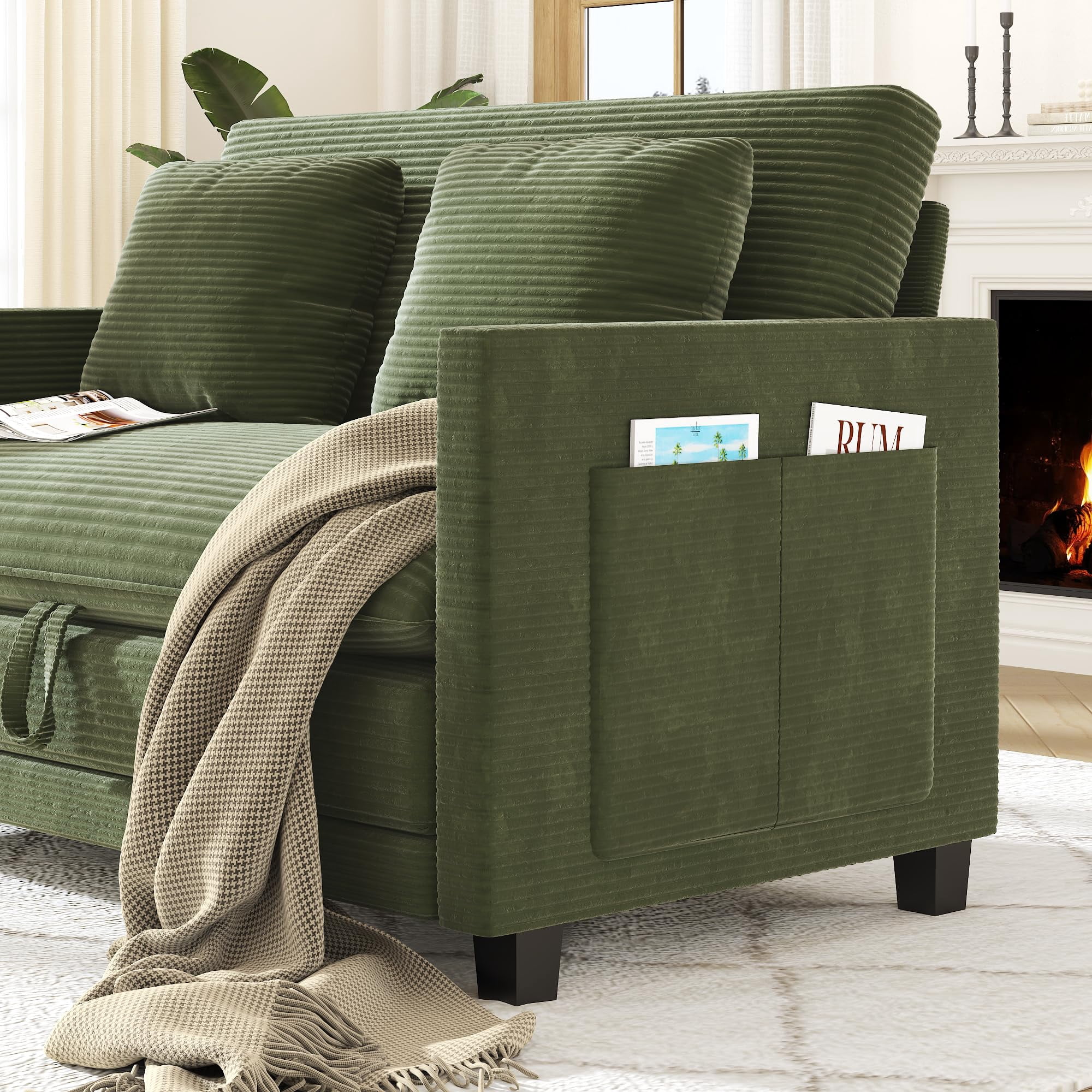 ANPOO 51 Inch Convertible Sofa Bed, 2-in-1 Folding Loveseat with Storage Pockets, 2 Pillows & Removable Cover, Modern Corduroy Sleeper Sofa for Small Spaces, Apartment and Living Room