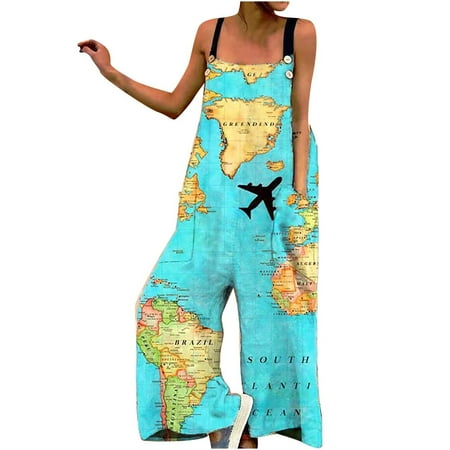 

Dyegold Jumpsuits for Women Casual Women s Rompers and Jumpsuits Classic Adjustable Straps Bib Fashion Print Baggy Square Neck Sleeveless Rompers Pants