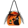 thumbnail image 2 of Halloween Kids Trick Or Treat Candy Bag, Witch Pumpkin Embroidery Non‑Woven Handbag With Handle, Reusable Goodie Gift Pouch For Halloween Party, Orange, 2 of 9