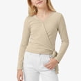 thumbnail image 2 of Ticikt Kids Girl's Tie Wrap Top Long Sleeve V Neck Crop Tops Shirt Slim Fit Dance Fairy Yoga Workout Blouse For,Khaki, 2 of 7