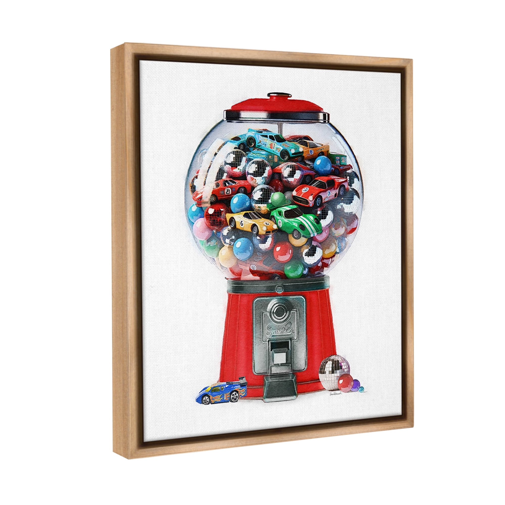 Stupell Industries Race Car Candy Dispenser Transportation Painting Brown Floater Framed Canvas Art Print Wall Art, 17 x 21