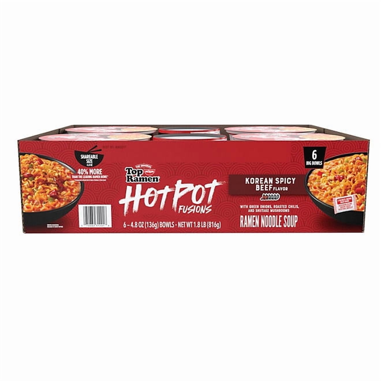 HOTPOT FUSIONS Korean Spicy Beef Hot Pot Noodles Bowl, 4.8 oz, 6