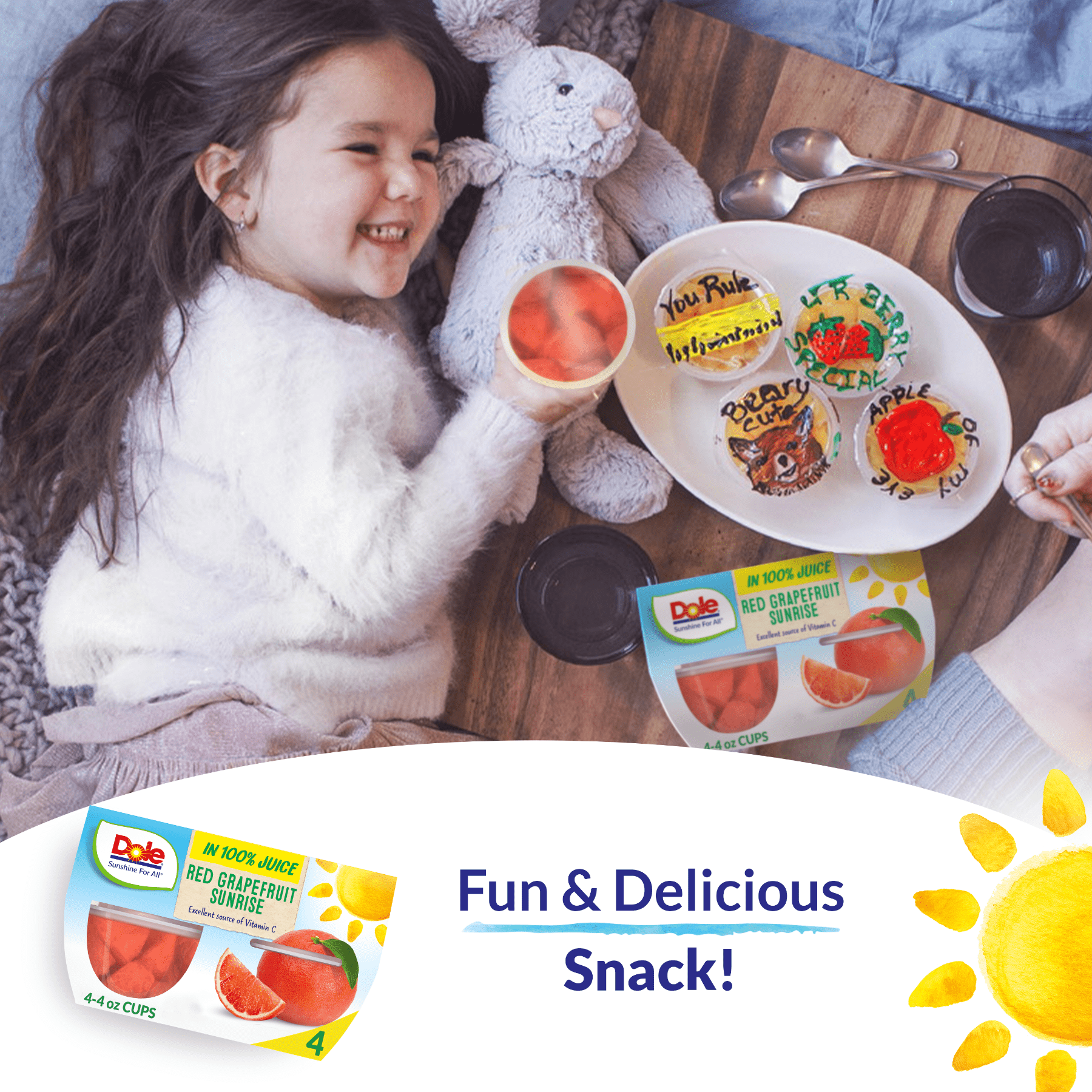(4 Cups) Dole Fruit Bowls Red Grapefruit Sunrise in 100% Fruit Juice, 4 oz