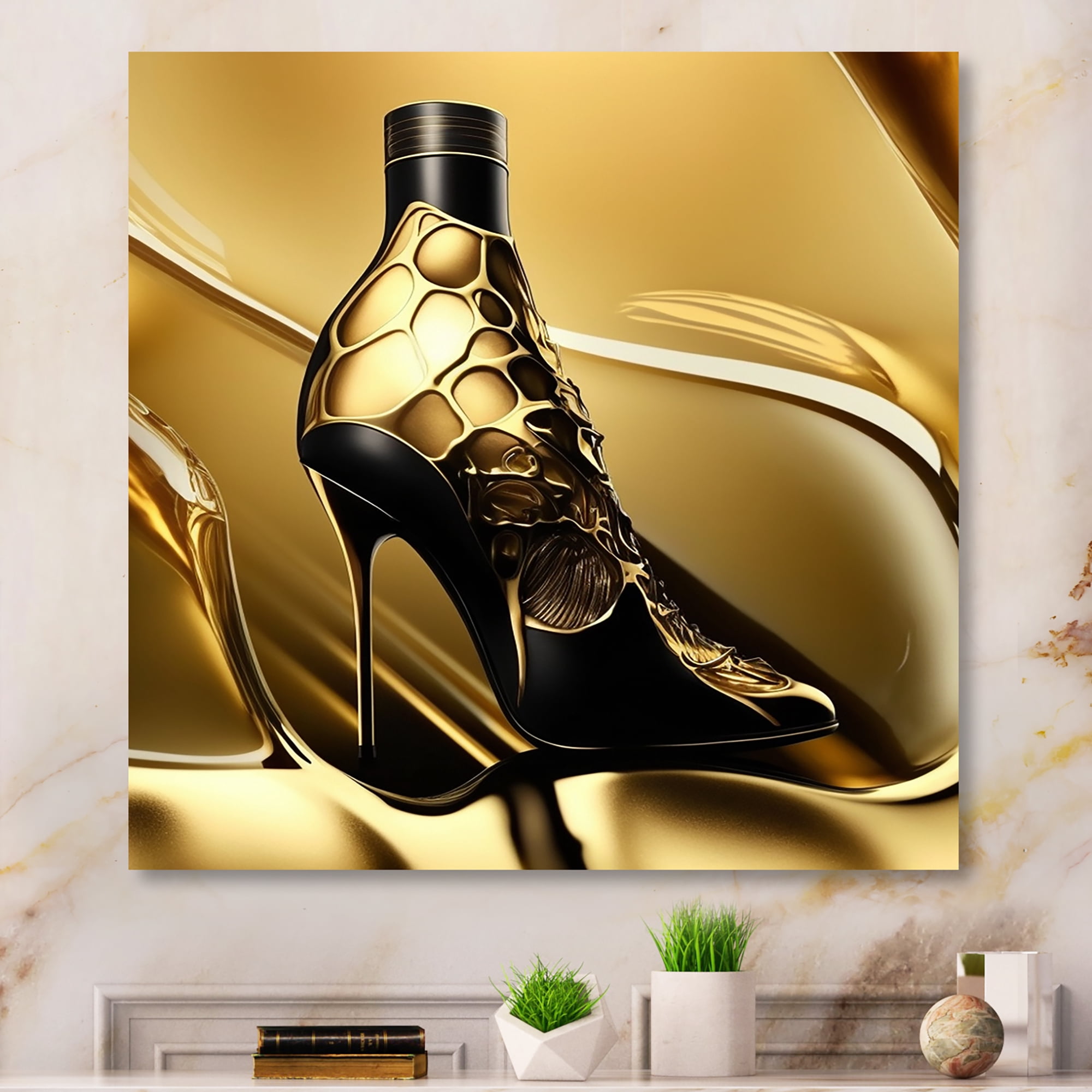 Designart Gold Champagne Heel V Canvas Wall Art