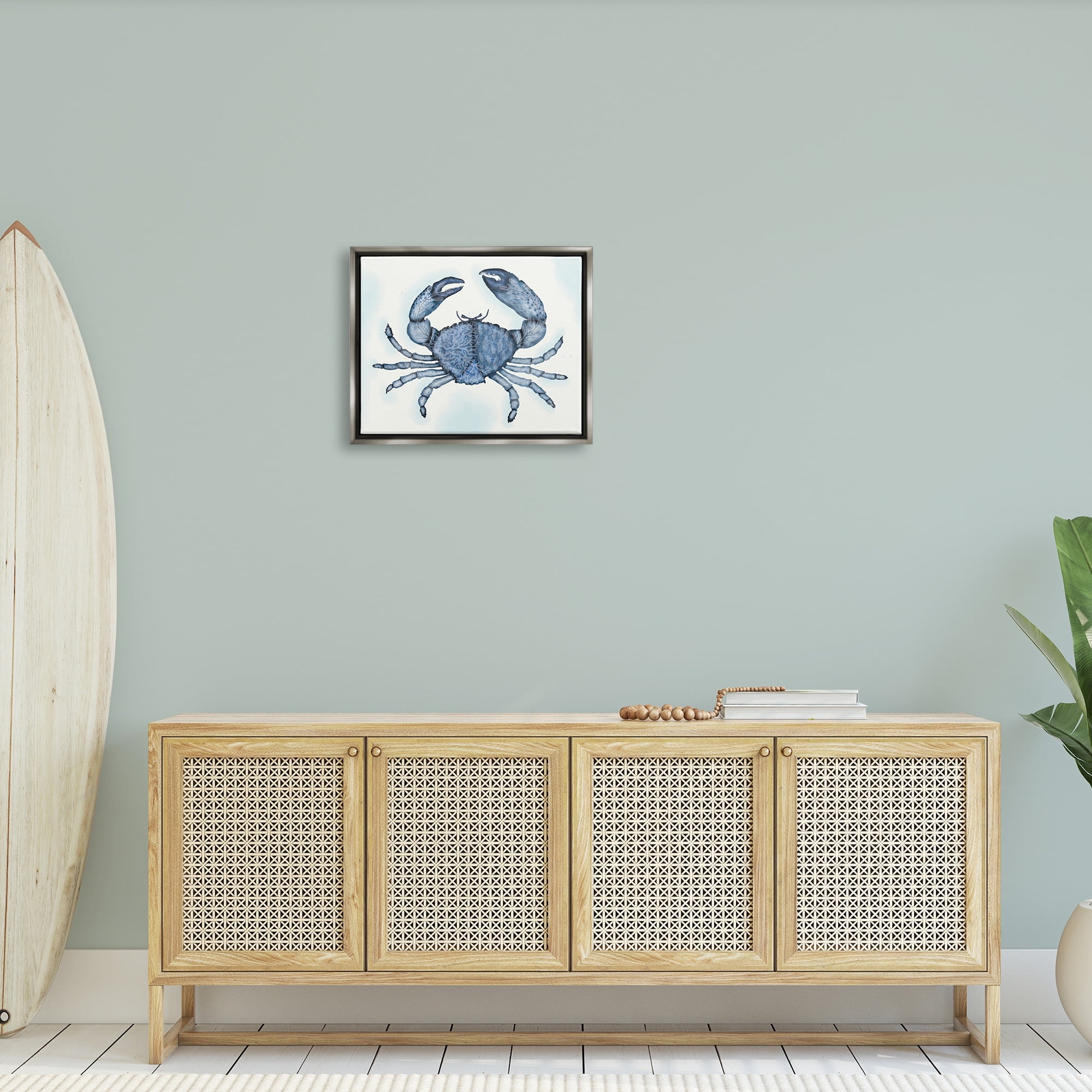 Stupell Industries Blue Crab Claws Sea Life Botanical Pattern Graphic Art Luster Gray Floating Framed Canvas Print Wall Art, Design by Darlene Seale
