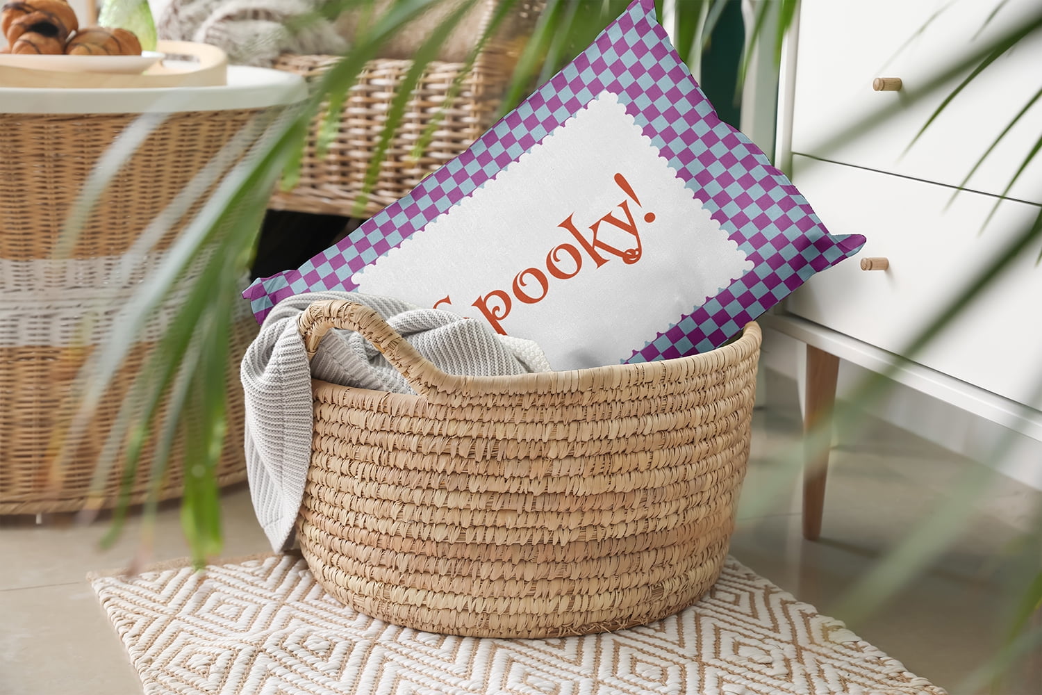 20" x 14" Simply Daisy Halloween Spooky Checks Polyester Accent Pillow, Orchid Qty 1