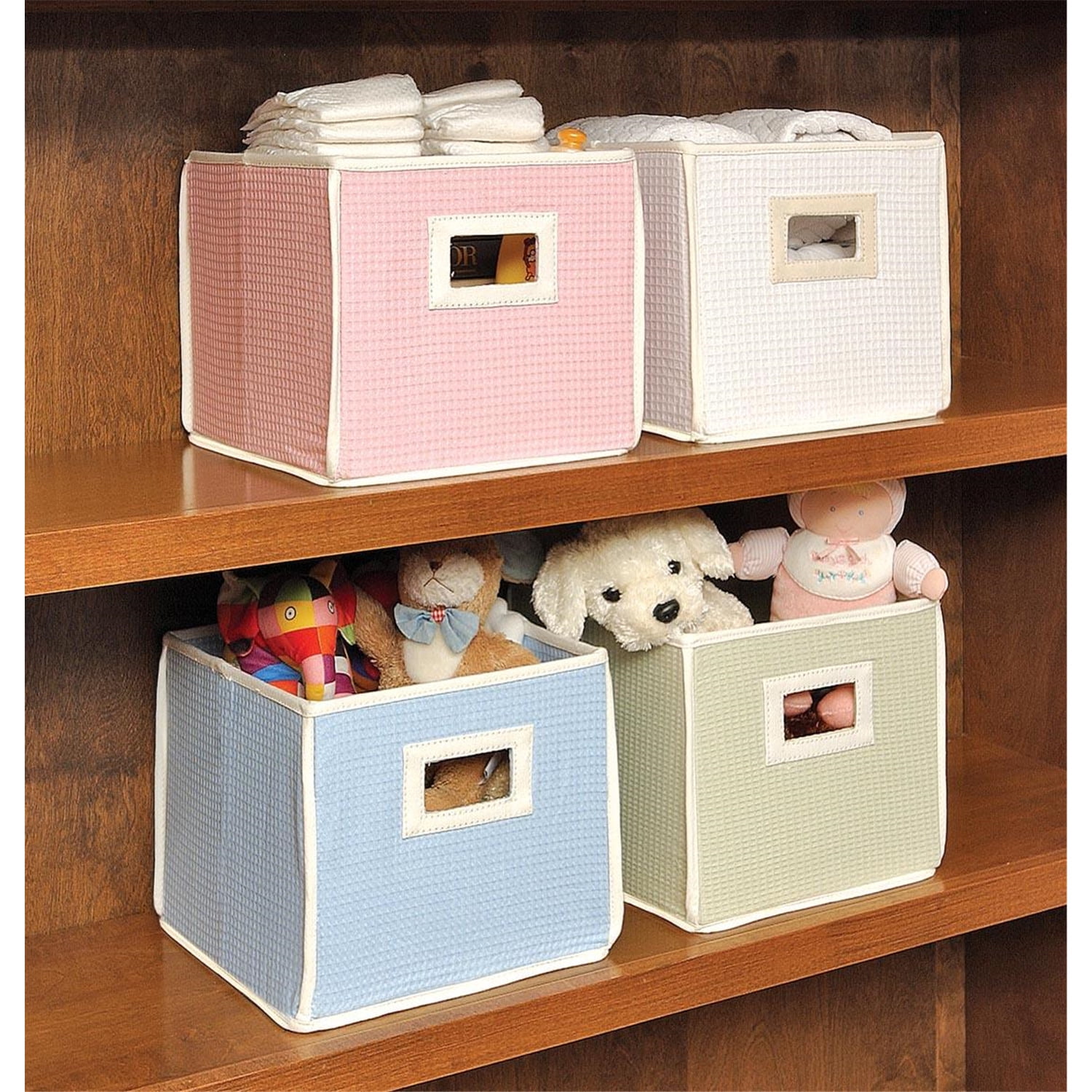Folding Nursery Basket/Storage Cube-Fabric:Sage Gingham