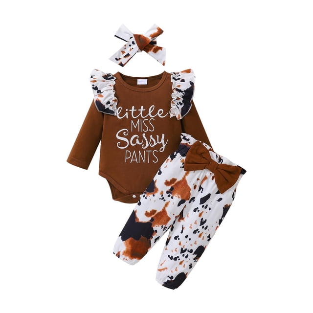 Body De Bebé, Conjunto De Canastilla, Monos Para Niños Pequeños, Niñas, Moda, Mono De Manga Larga Con Estampado De Letras Tie-Dye, Mono Con Lazo, Tocado, Traje Marrón Odeerbi LM103-9093