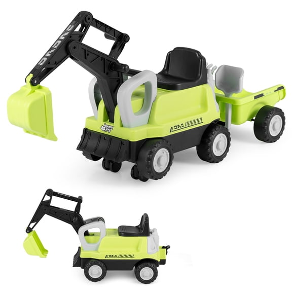 Costway Toddler Ride-On Tractor with Detachable Trailer, Foot-Powered Sliding Car Green