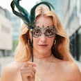 thumbnail image 4 of Women Masquerade Mask with Stick, Handheld Carnival Halloween Mardi Gras Mask,Venetian Party Metal Rhinestone Mask, 4 of 7