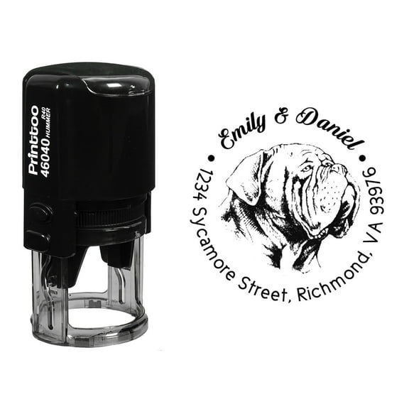 Printtoo Custom Round Bulldog Illustration Return Address Rubber Stamp Personalized Self Inking Gift Idea-Black