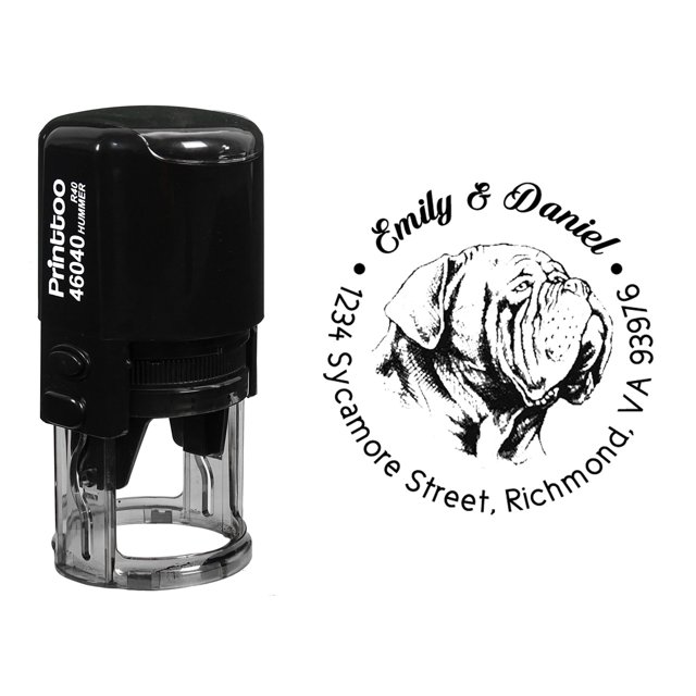 Printtoo Custom Round Bulldog Illustration Return Address Rubber Stamp Personalized Self Inking Gift Idea-Black