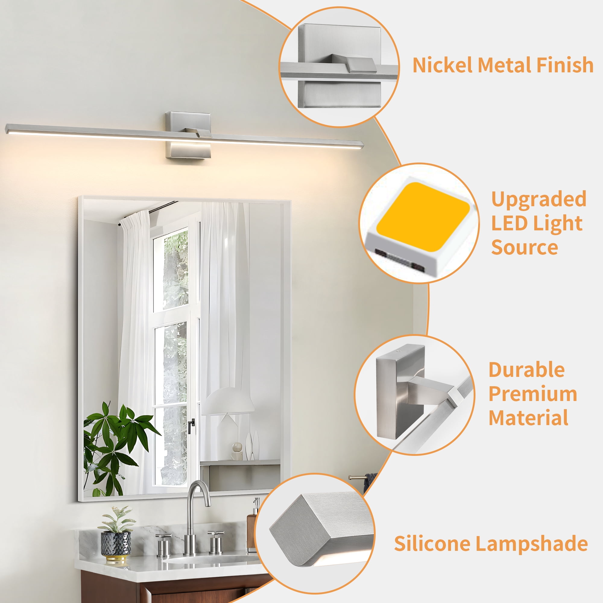 Modern Vanity Lighting Fixtures 39 Inch Bathroom Vanity Lights Over Mirror Wall Sconce for Bathroom Brushed Nickel Warm Lighting Bath Wall Sconce