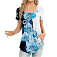 thumbnail image 3 of Pompotops Femmes Mode Imprimé Casual V-Cou Manches Courtes T-Shirt Chemisier Tops, 3 of 6