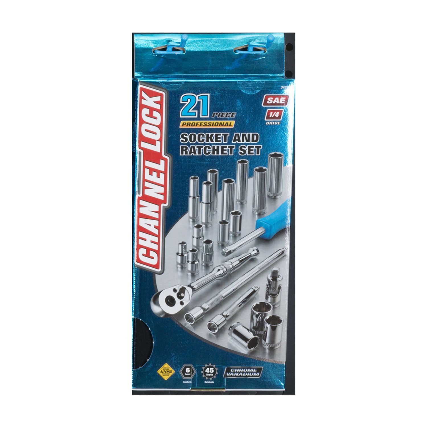 CHANNELLOCK 1/4-inch SAE Drive Socket Set, Includes Standard and Deep-Well Sizes, 6-Point Sockets, Durable Steel Case, 21 pieces (34211)