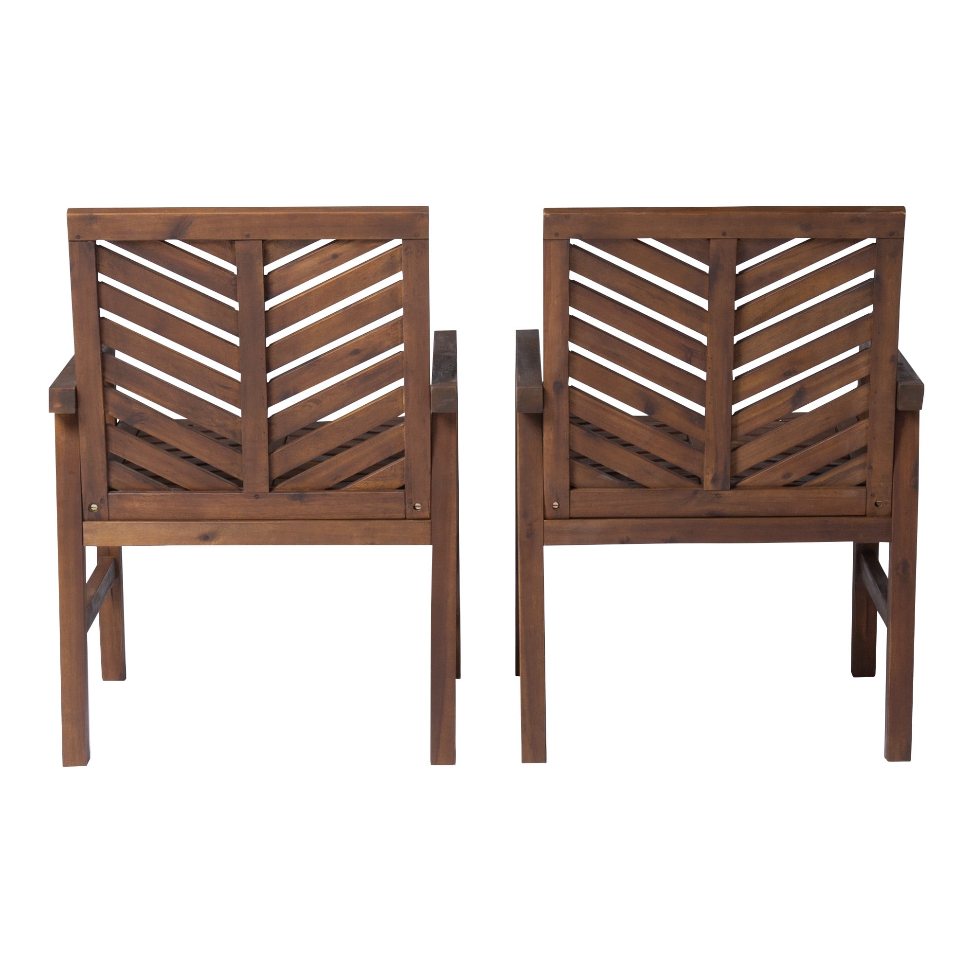 Walker Edison Solid Acacia Wood Chevron Outdoor Chair, 2pk- Dark Brown