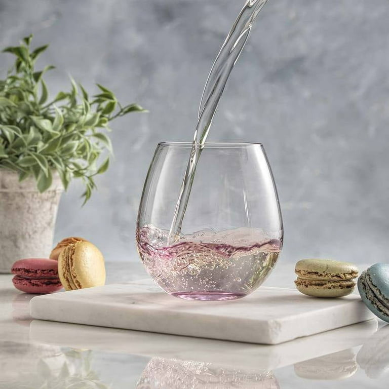 JoyJolt Hue Colored Stemless Wine Glass Set - Large 15 oz Glass Stemless  Wine Glasses Set of 6 