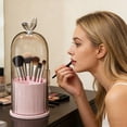thumbnail image 5 of Rotating Makeup Brush Organizer With Dust Cover Multi-Slot Cosmetic Holder For Bathroom Countertop & Vanity(Pink-10X4In), 5 of 7