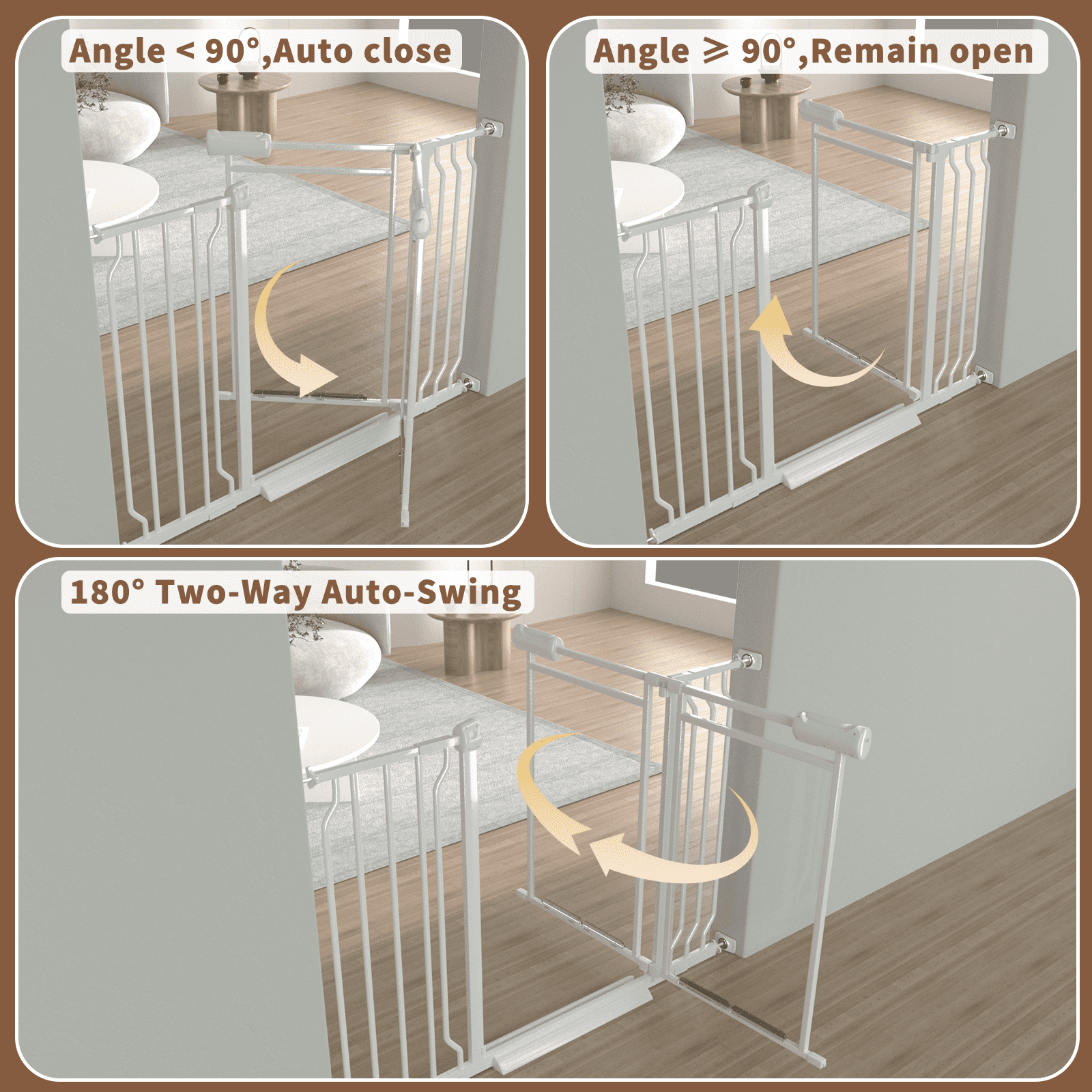 Fairy Baby Triple Lock Baby Gate with Clear Acrylic Panel - Adjustable 57-64" Wide Pressure Mount for Stairs Doorways