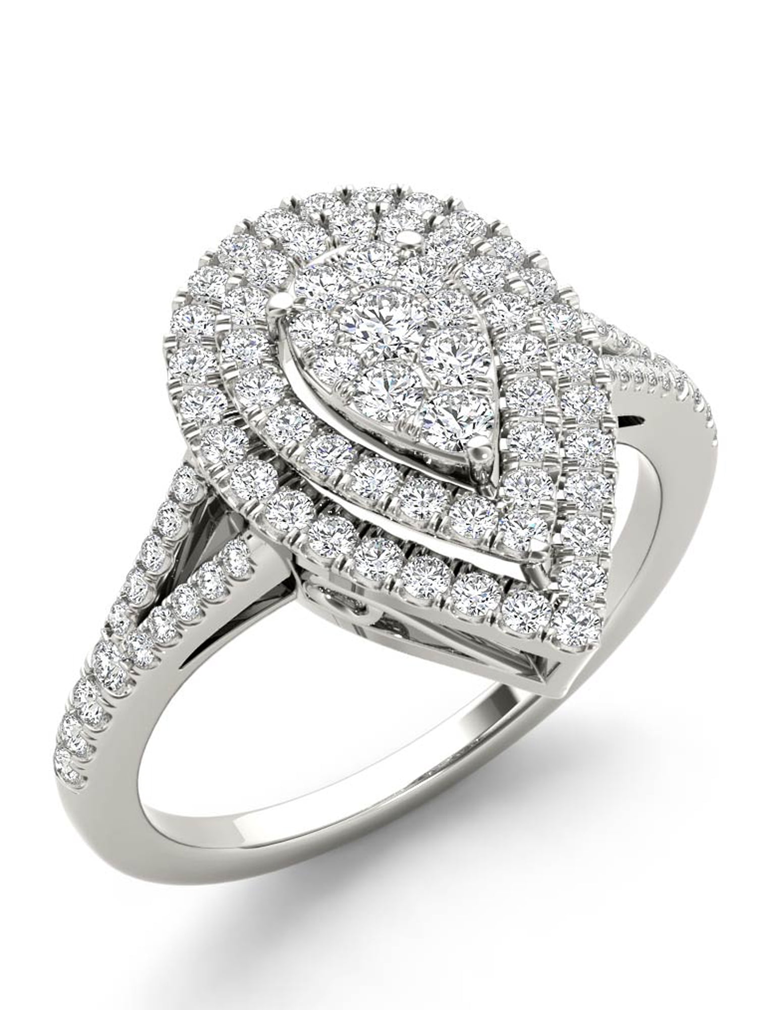 14k White Gold 1/2ct TDW Diamond Cluster PearShaped Engagement Ring