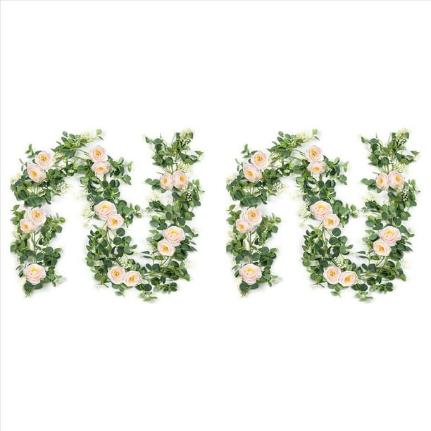Paquete de 4 Guirnaldas de Eucalipto con Rosa ChampáN, Guirnalda Verde una Granel de Seda Artificial Floral Hojas de Eucalipto Vides (B)