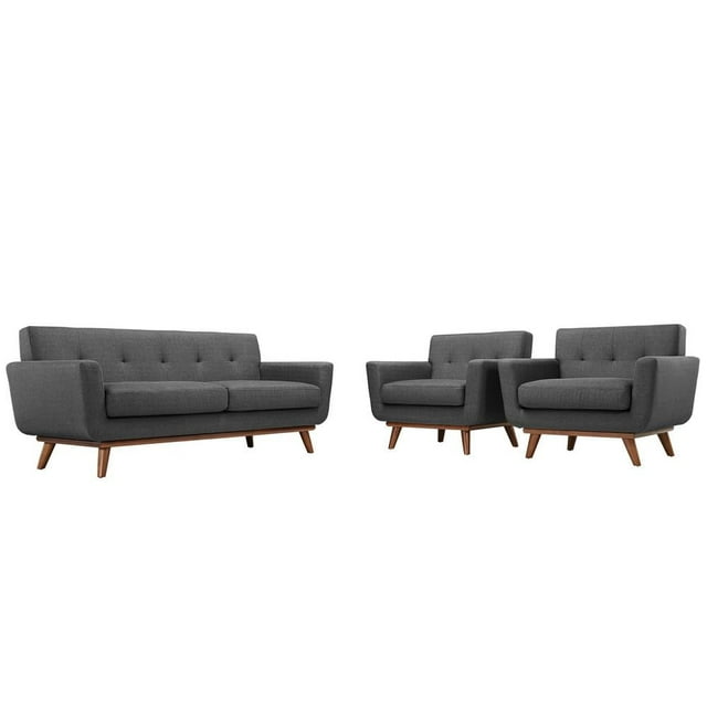 Modway Engage Modern Fabric 3-Piece Set w/ Armchair & Loveseat in Gray