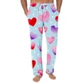 thumbnail image 2 of Men's Romantic Fashion Heart Print Pajama Pants, Drawstring Elastic Waist Lounge Trousers for Valentine's Day Gift and Home,Sky Blue,L, 2 of 5