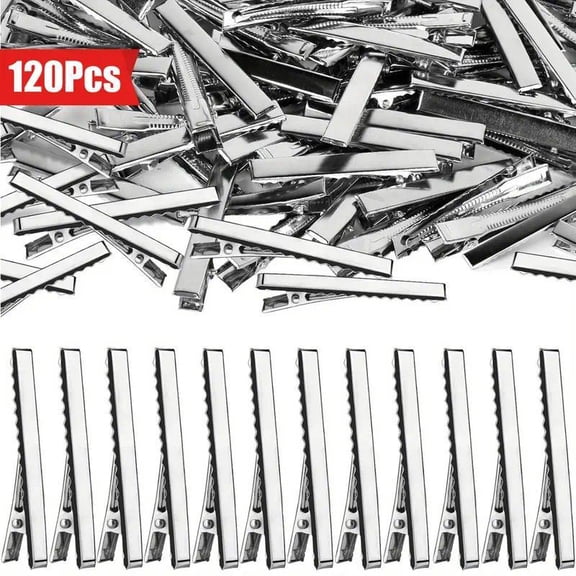 120 Pcs 2.17 Inch Silver Hair Clips, Single Prong Flat Metal Hair Bow, Clips for Bows Making Crafts, Silver Hair Clip Single Claw, Christmas Halloween Thanksgiving Valentine's Day Gifts,
