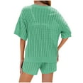 thumbnail image 4 of GERsome Women's Summer 2 Piece Tracksuit Hollow Out Crochet Knitted Short Sleeve Tops and Shorts Beach Vacation Outfits S-XL (Green,L), 4 of 5