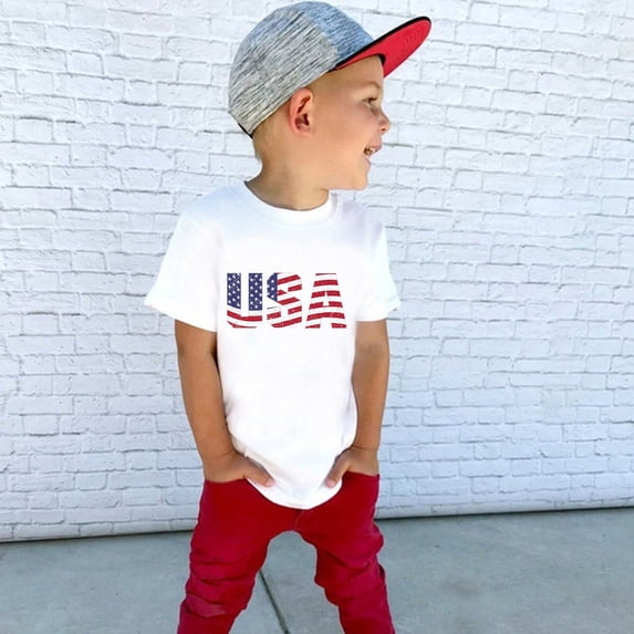 Ketyyh-chn99 Boys 4th of July Crew Neck Patriotic T-Shirt Kids Boys American Flag Shirts 4th of July T-Shirt Toddler Girls Cotton Patriotic Tops Tee Independence Clothes Size for 5 Years,White
