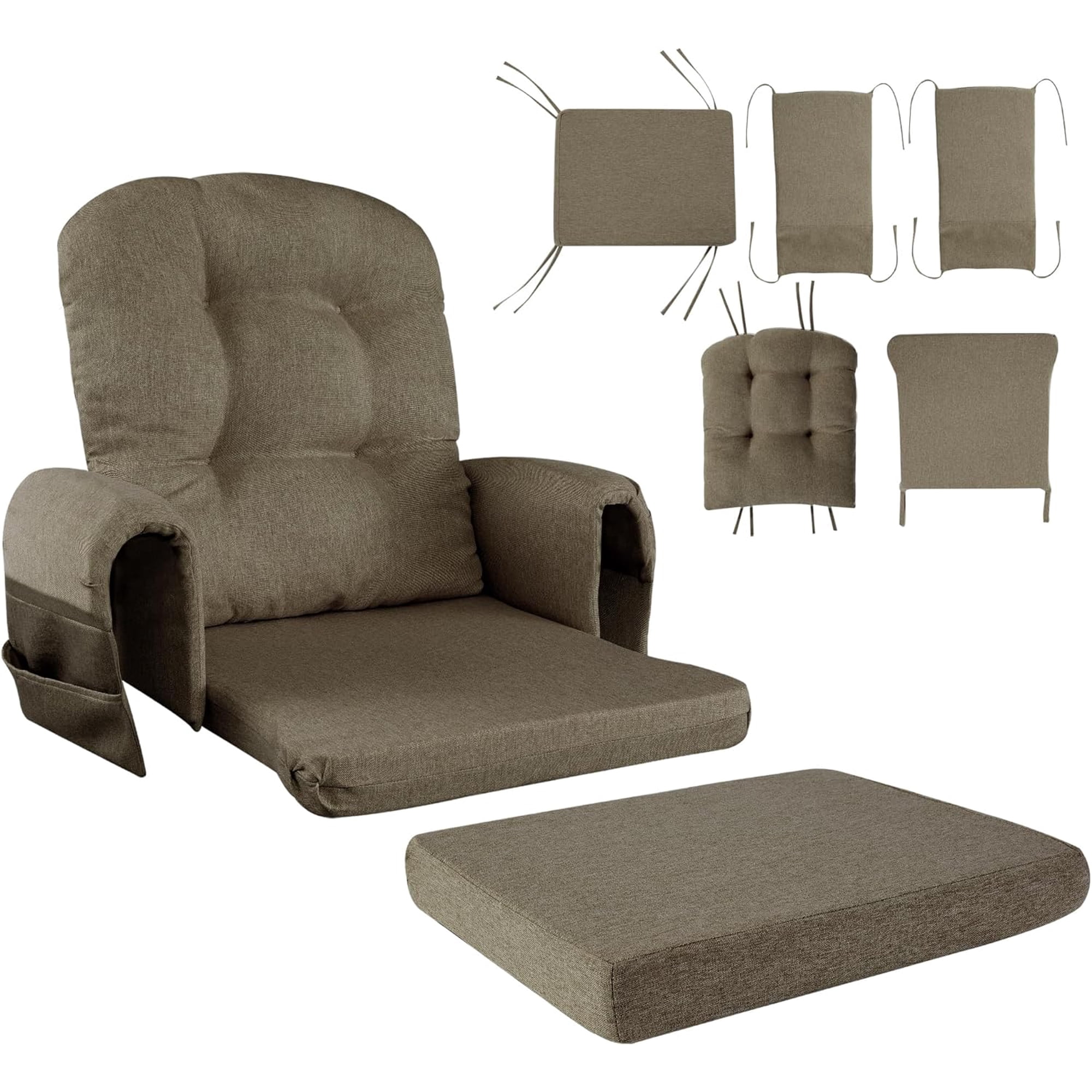 Glider Rocker Replacement Cushions with Storage Side Pocket,Linen-Like Fabric, Foam & Microfiber Filling, Non-Slip & Washable,Thickened & Supportive for Glider Rocking Chair (Coffee)