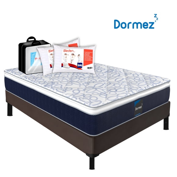 Colchon Individual Ortopedico Dormez Silc + Box Tapiz Tela Cafe + 2 Almohadas Standart