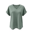 thumbnail image 5 of PNTUTB Women's Lightweight Breathable Solid Color Casual Openwork V Neck Short Sleeve Loose Comfort T Shirts, 5 of 6