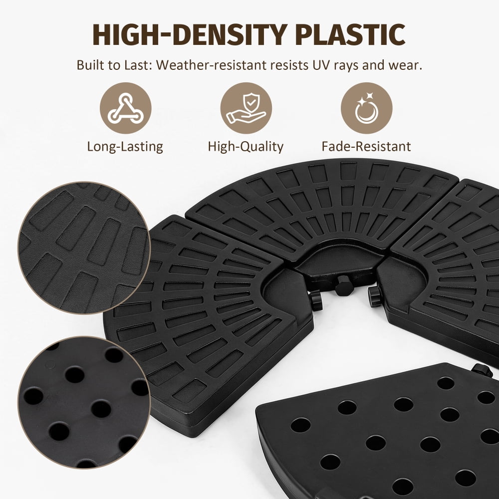 Heavy-Duty Offset Patio Umbrella Stand 4-Piece HDPE Base Refillable with Water Sand Up to 220 lbs Stackable Weatherproof Umbrella Weight for Backyard Pool Lawn