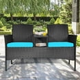thumbnail image 5 of Gymax Patented Rattan Wicker Patio Conversation Set w/ Loveseat Table Turquoise Cushion, 5 of 8