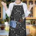 thumbnail image 6 of Black White Gothic Moon Flower Card Pattern Apron-Garden Aprons for Women with Pockets-Cotton Linen Waterproof Kitchen Cooking Gardening Aprons Adjustable for Kitchen,Cooking,BBQ and Salon 33x27 Inch, 6 of 7