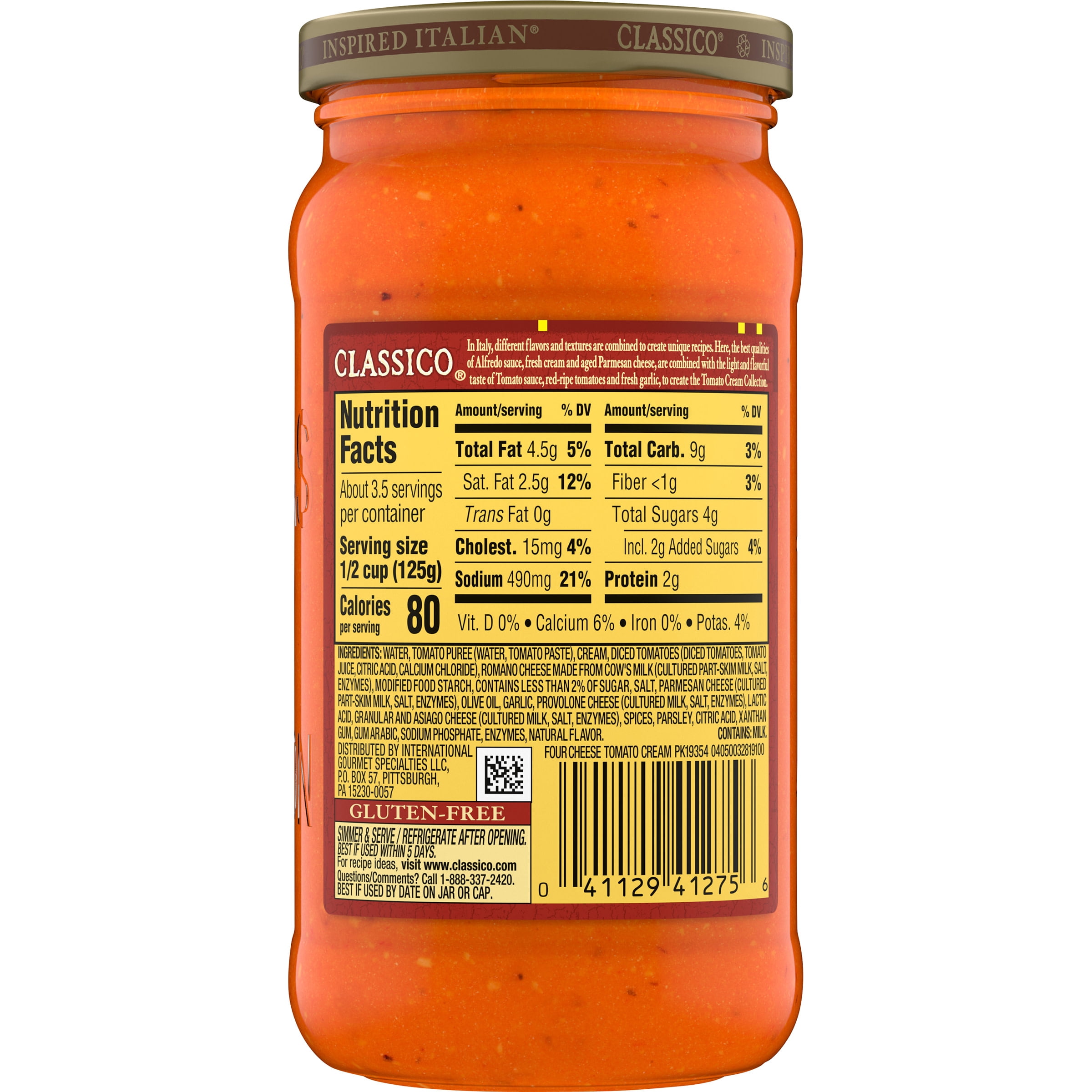 Classico Four Cheese Tomato Cream Spaghetti Pasta Sauce, 15 oz Jar